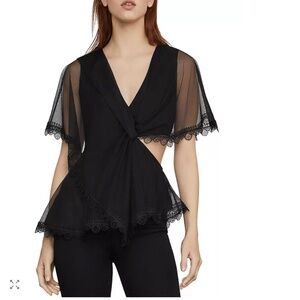 🖤 BCBGMaxAzria Capelet Cutout Tulle Top • Black • Size 6 • NWT